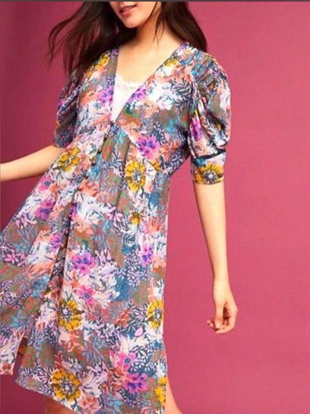 Anthropologie Akemi + Kin Valencia Floral Boho Tiered Midi Dress XS Cottagecore